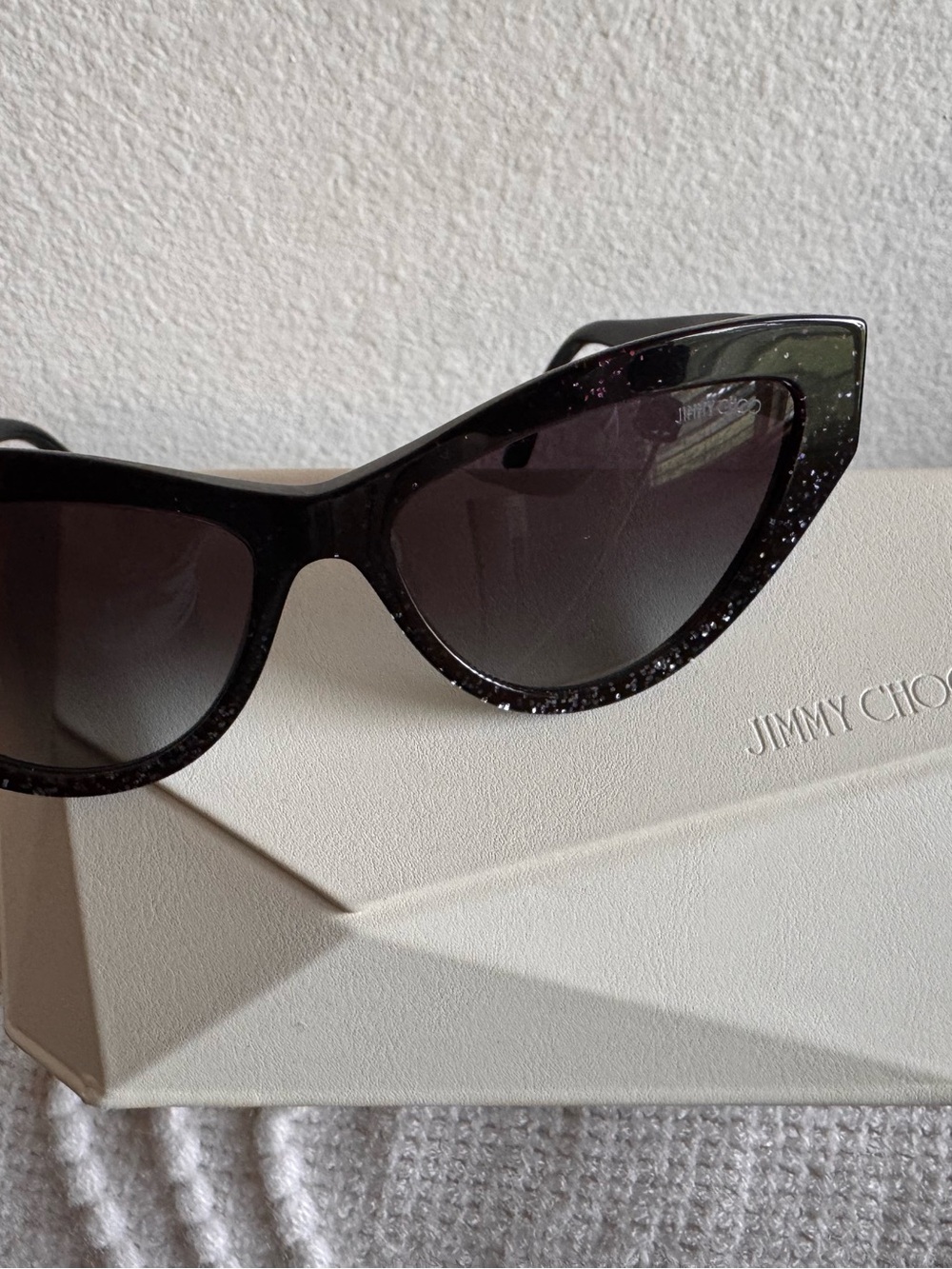Jimmy Choo Black JC 5004 Glitter Cat-Eye Sunglasses with Dark Lenses
